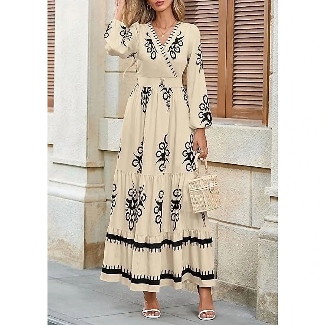 Long Sleeve Floral V-Neck Maxi Dress