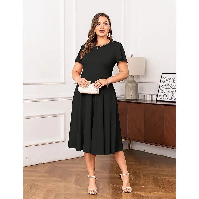 Flutter Sleeve A-Line Midi Dress