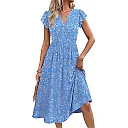 Ruffle Sleeve V-Neck Midi Dress