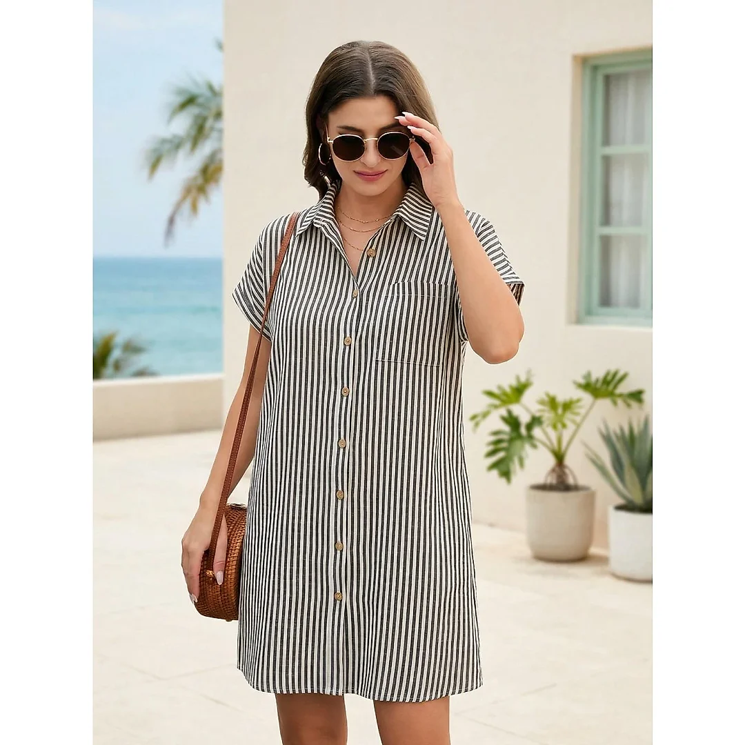 Cotton Button-Front Tunic Dress