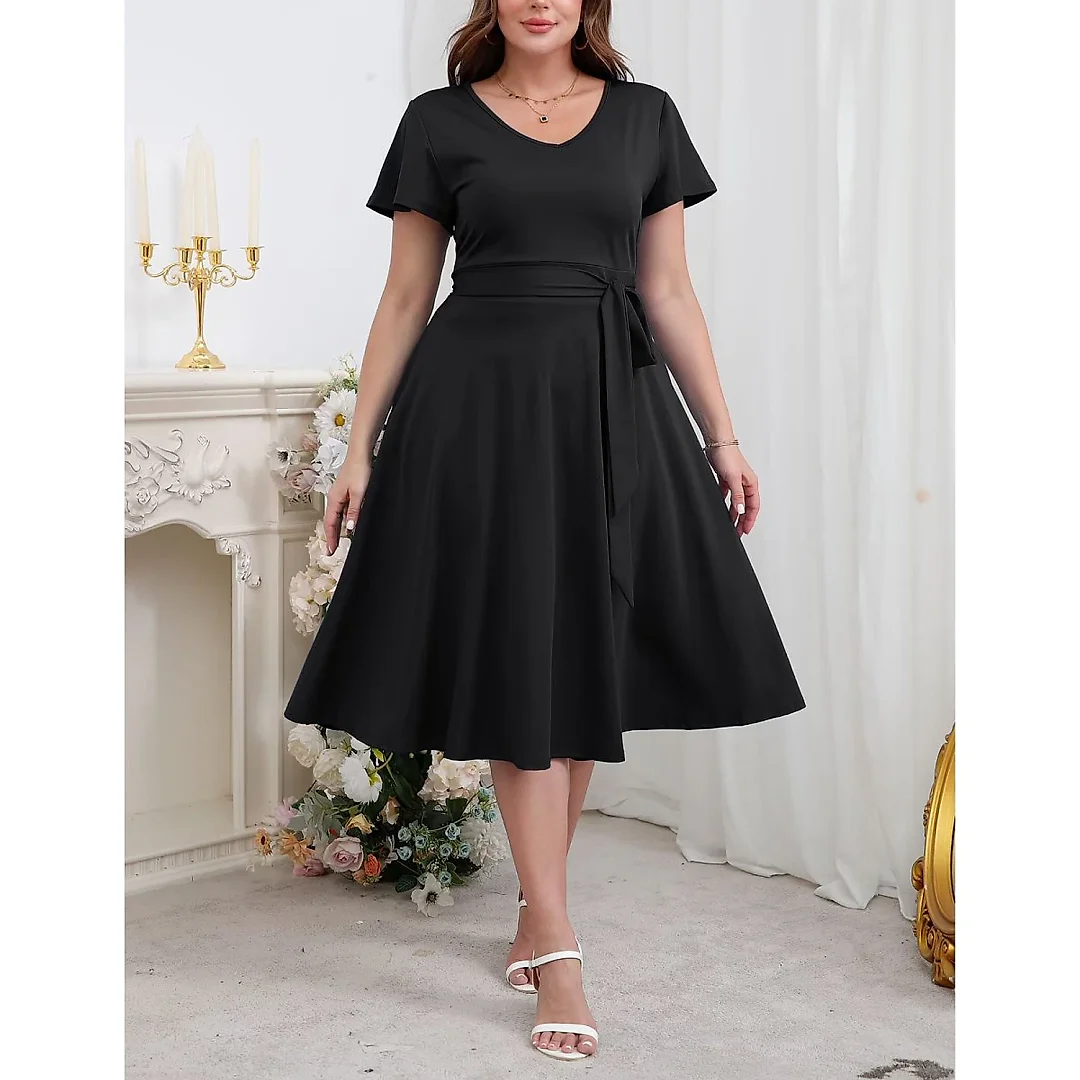 V-Neck Midi Dress with Pockets
