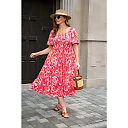 Square Neck Floral Maxi Dress with Smocked Waist