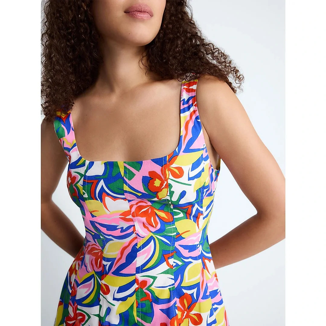 Square Neck Cotton Midi Dress