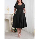 V-Neck Midi Dress with Pockets