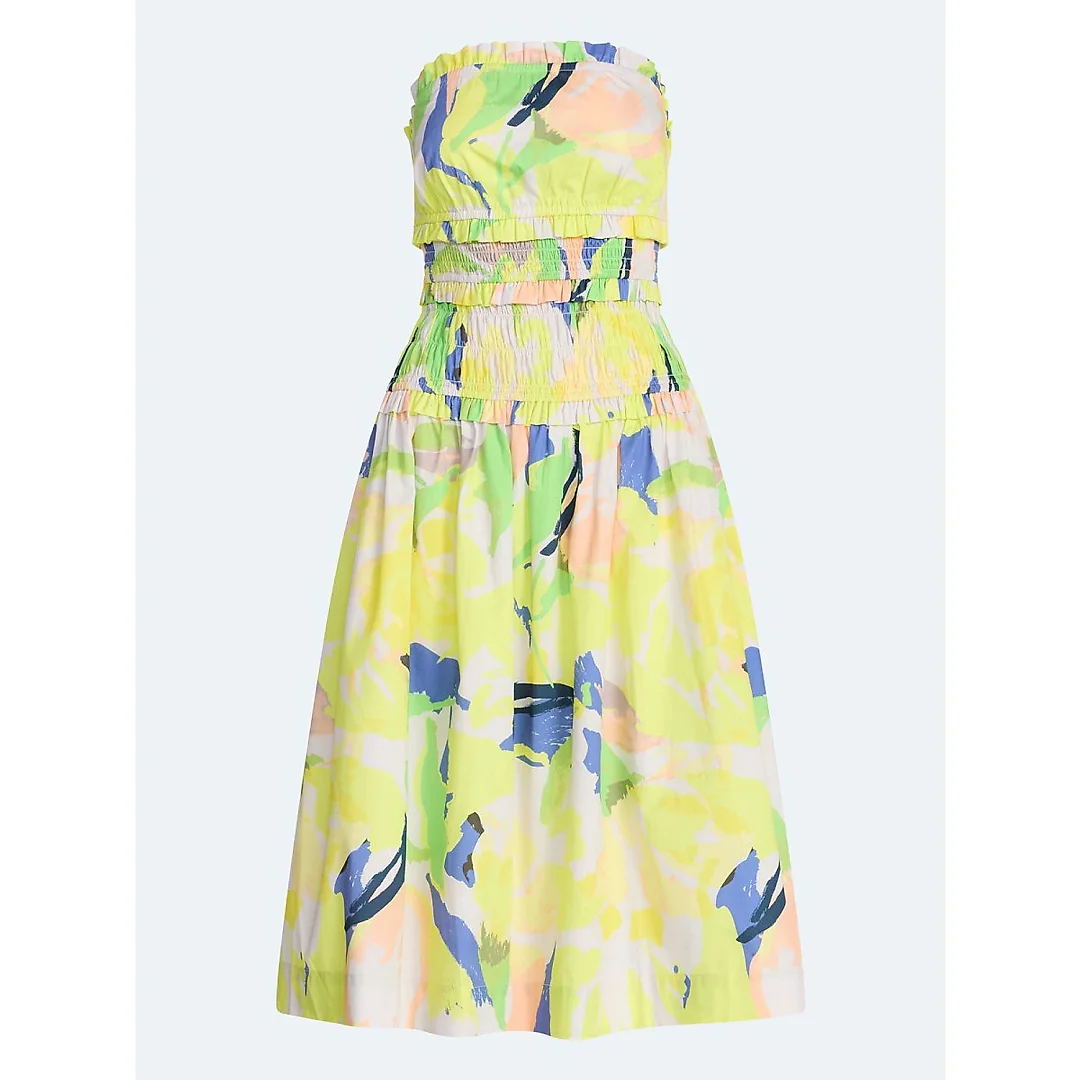 Strapless Cotton Poplin Tiered Midi Dress
