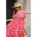 Square Neck Floral Maxi Dress with Smocked Waist
