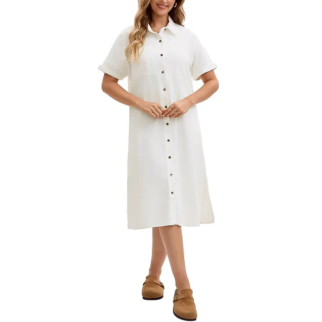 Denim Button-Down Midi Shirt Dress