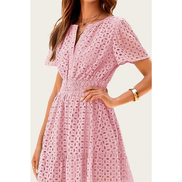 Lace Trim V-Neck A-Line Dress