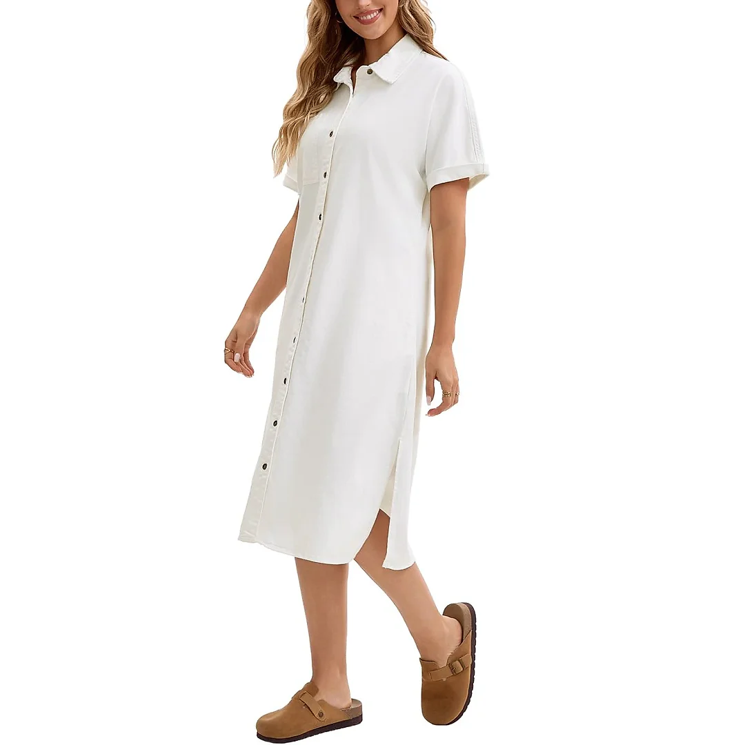 Denim Button-Down Midi Shirt Dress