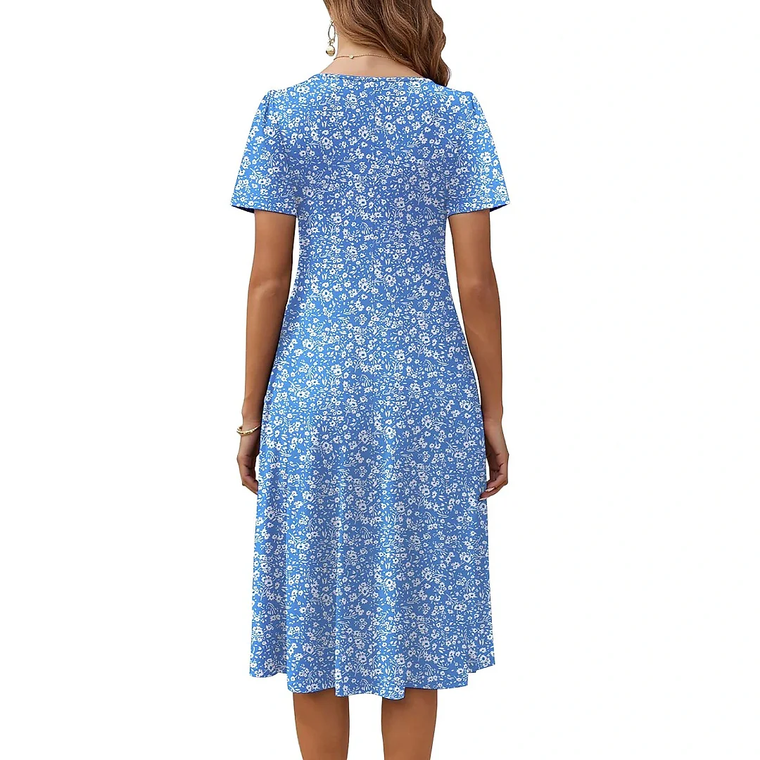 Pleated Floral Midi Dress with Pockets