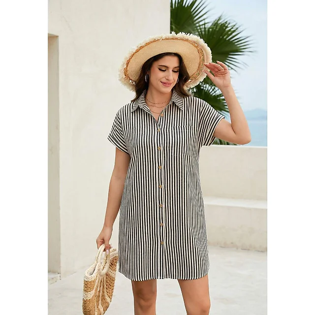 Cotton Button-Front Tunic Dress