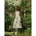 Strapless Cotton Poplin Tiered Midi Dress