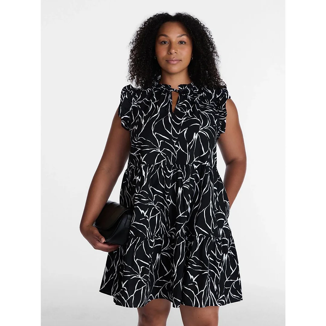 Tiered Cotton Mini Dress with Flutter Sleeves