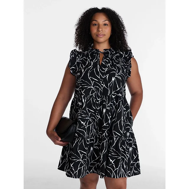 Tiered Cotton Mini Dress with Flutter Sleeves