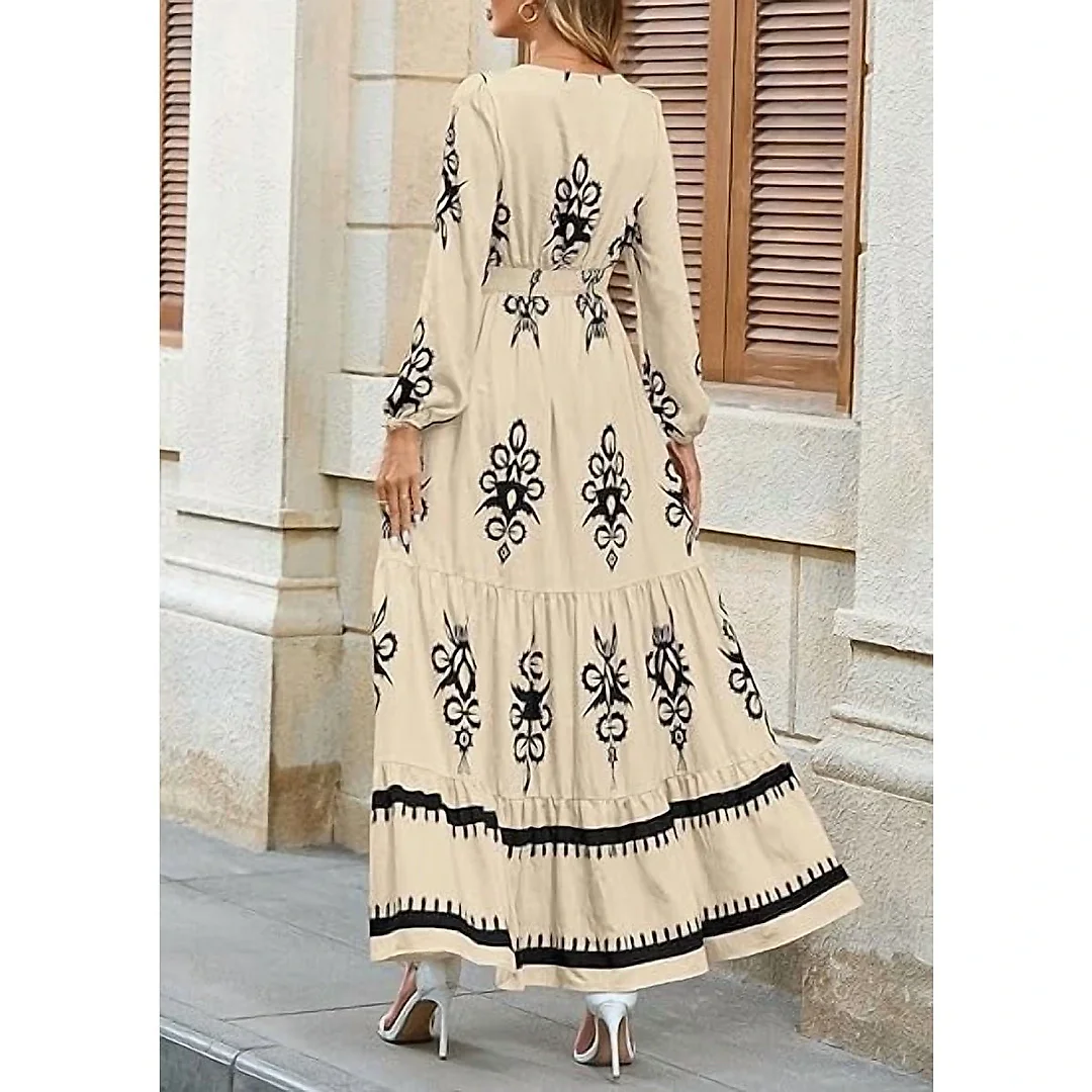 Long Sleeve Floral V-Neck Maxi Dress