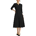 Three-Quarter Sleeve A-Line Midi Dress with Pockets