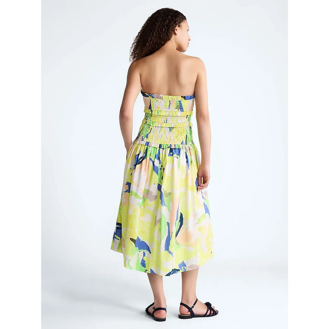 Strapless Cotton Poplin Tiered Midi Dress