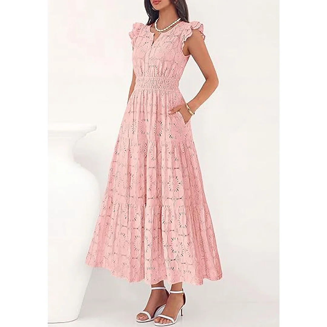 Eyelet Lace V-Neck Maxi Dress