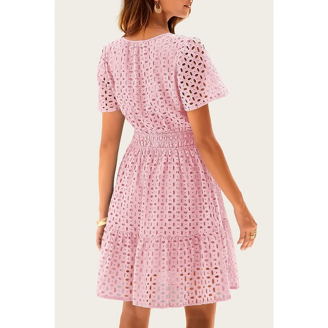 Lace Trim V-Neck A-Line Dress