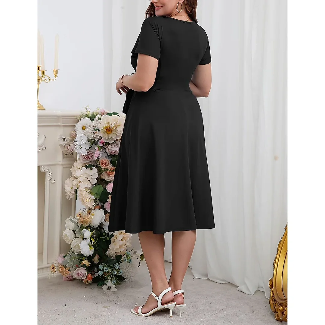 V-Neck Midi Dress with Pockets