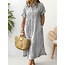 Striped Button-Down Midi Shirt Dress