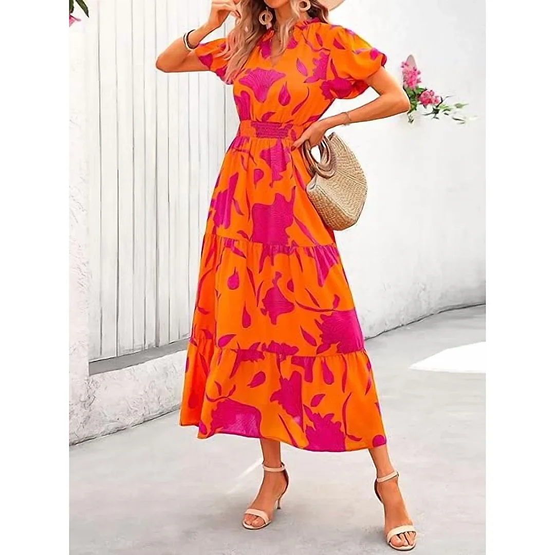 Smocked Puff Sleeve Floral Maxi Dress