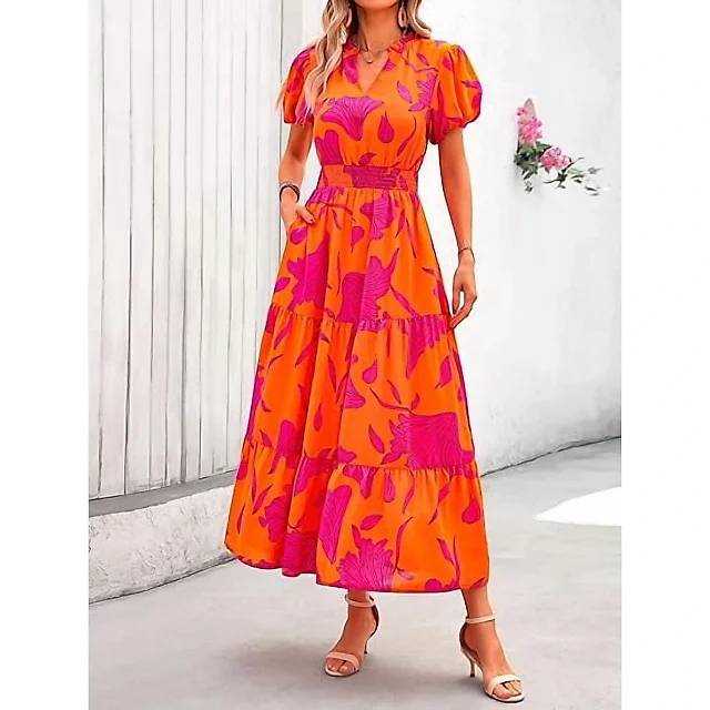 Smocked Puff Sleeve Floral Maxi Dress