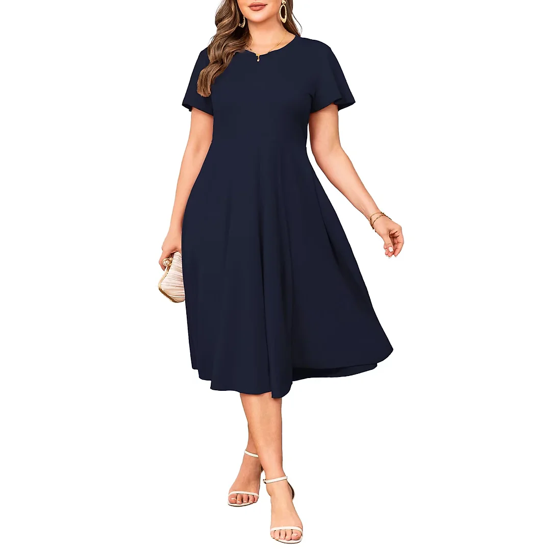 Flutter Sleeve A-Line Midi Dress