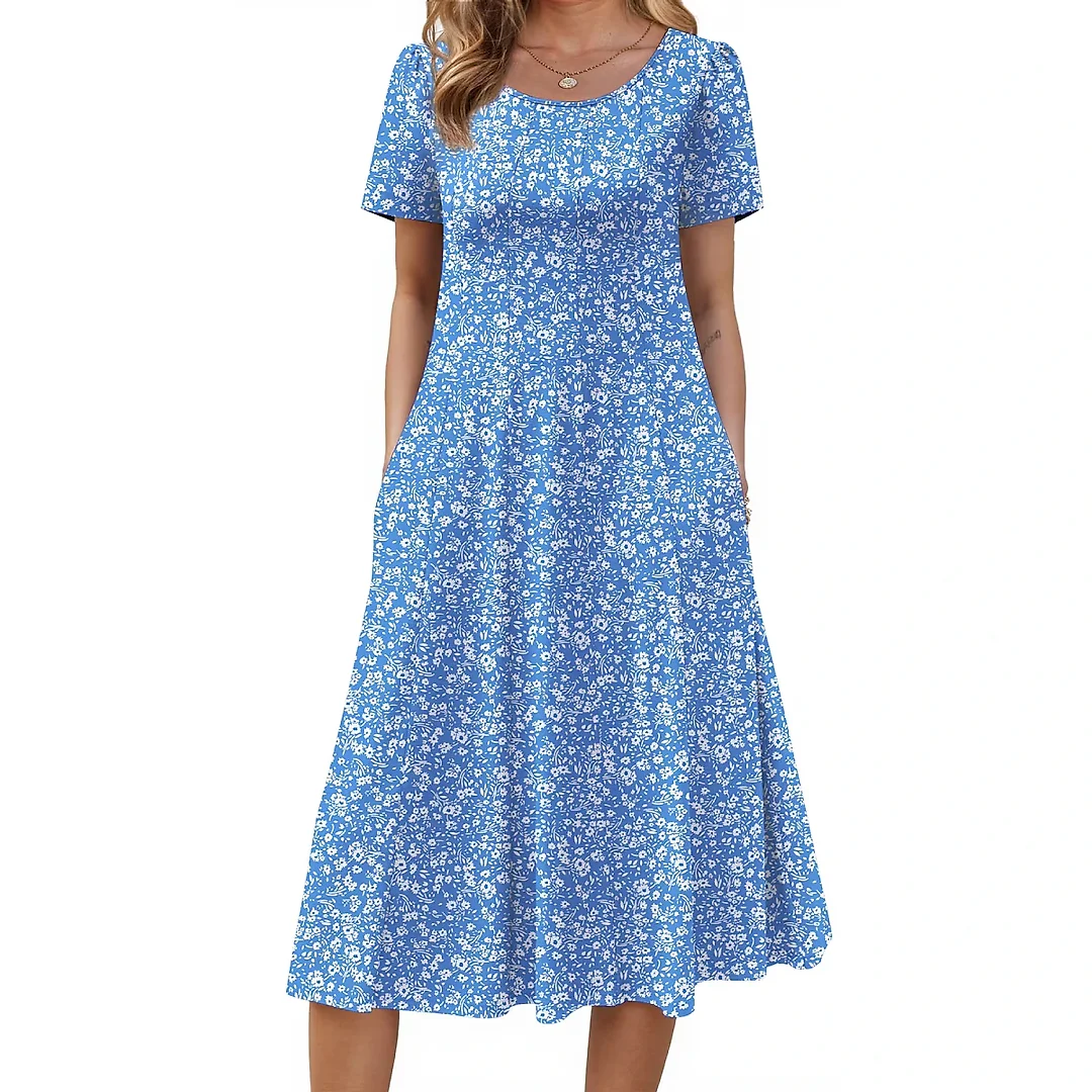 Pleated Floral Midi Dress with Pockets