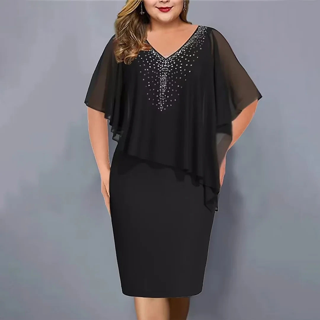 Chiffon V-Neck Evening Midi Dress
