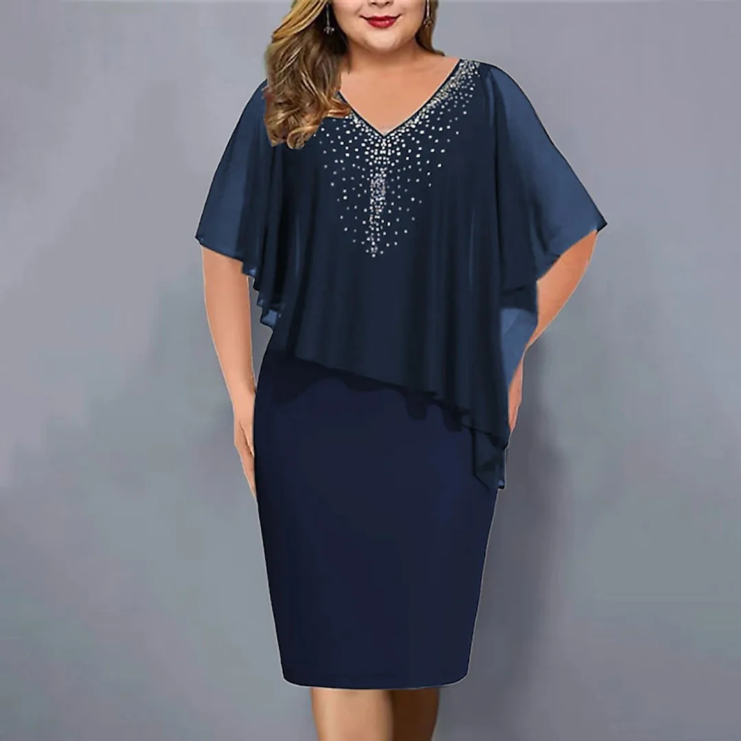Chiffon V-Neck Evening Midi Dress