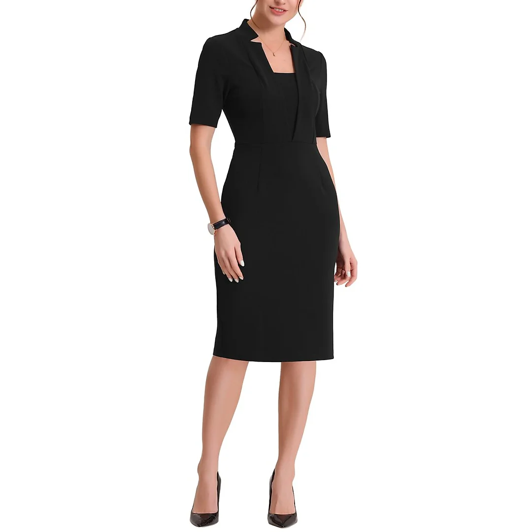 V-Neck Short Sleeve Sheath Midi Dress