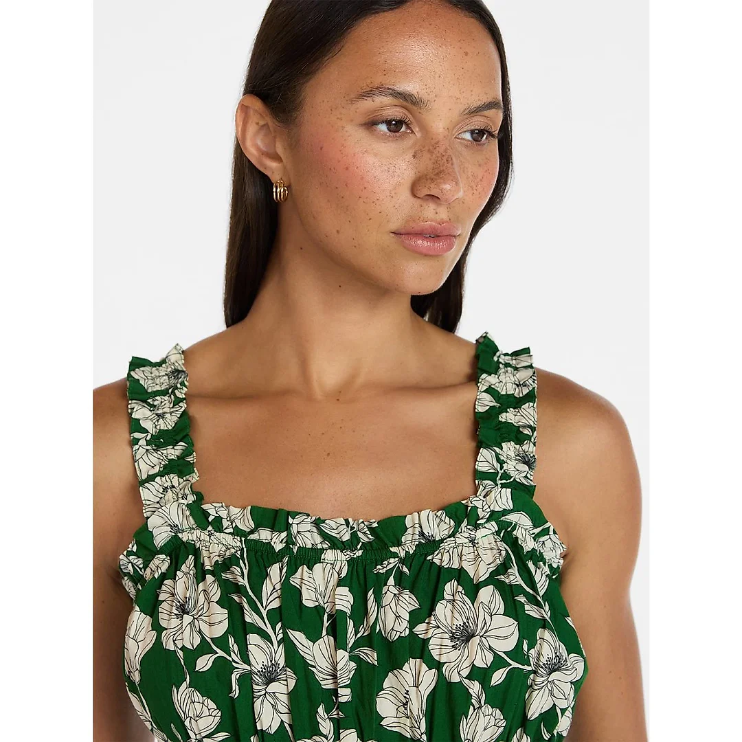 Sleeveless Smocked Peasant Midi Dress