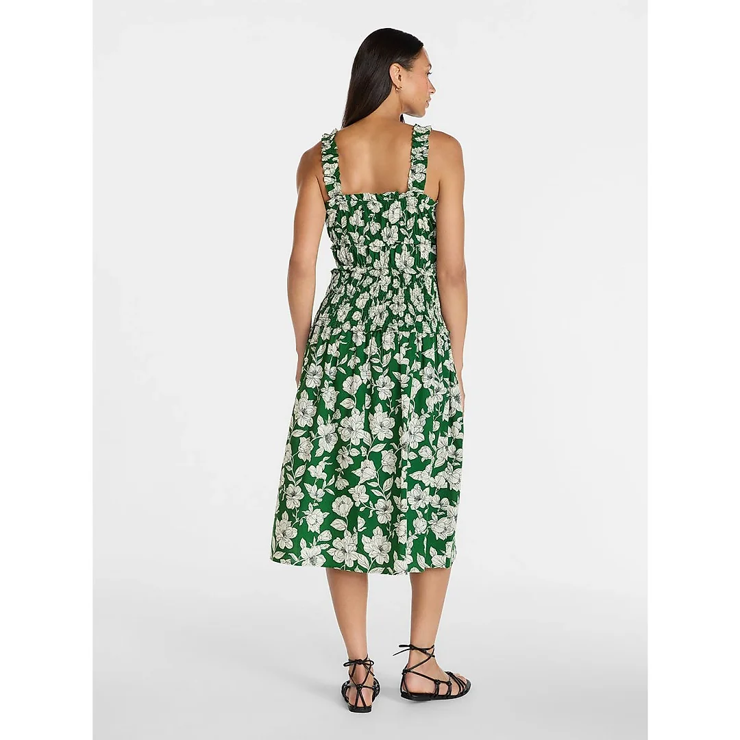 Sleeveless Smocked Peasant Midi Dress