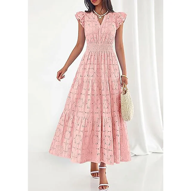Eyelet Lace V-Neck Maxi Dress