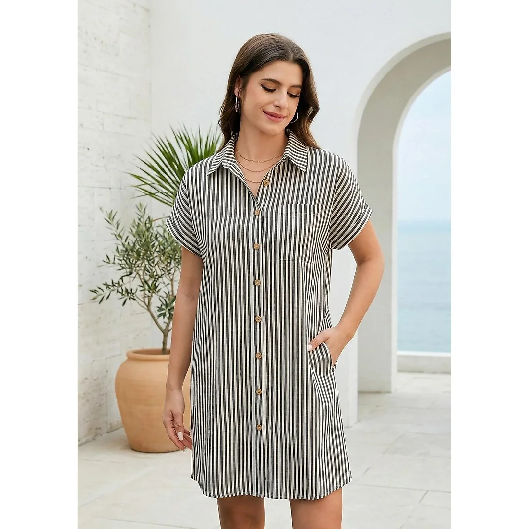 Cotton Button-Front Tunic Dress