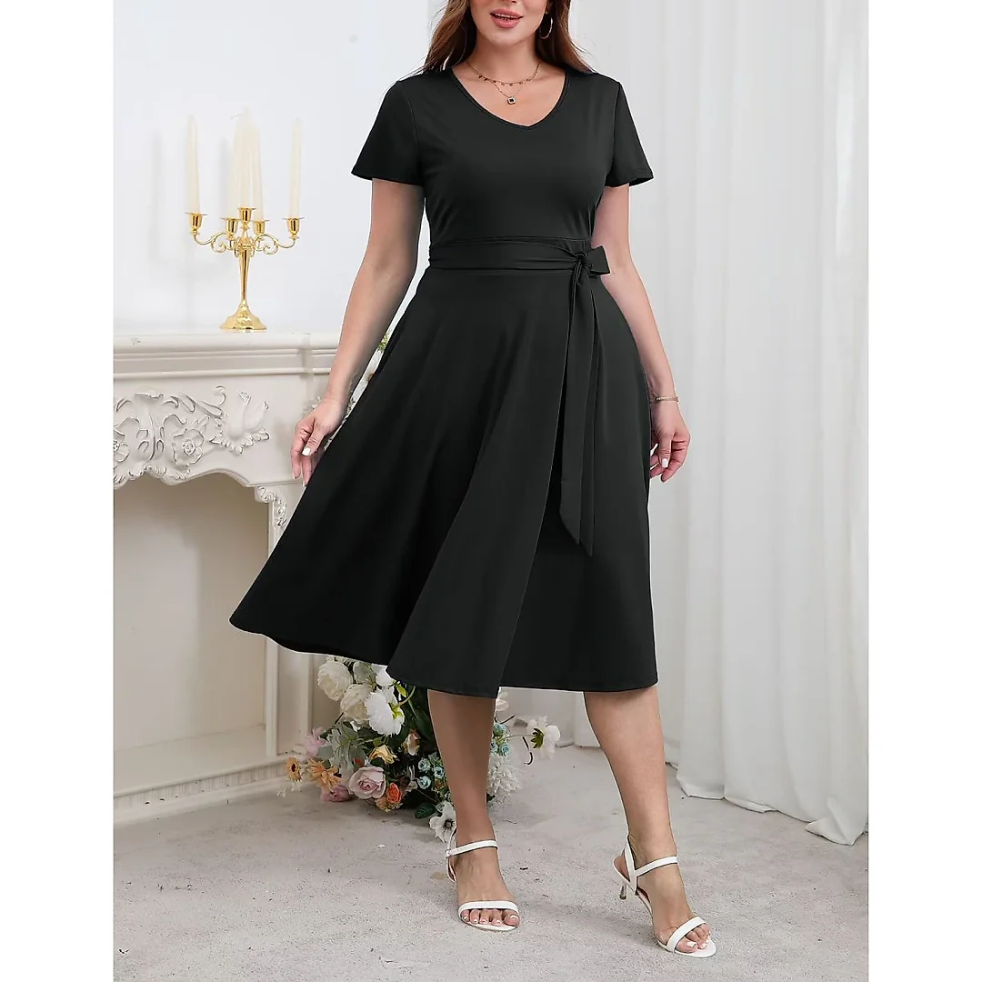 V-Neck Midi Dress with Pockets