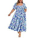 Square Neck Floral Maxi Dress with Smocked Waist