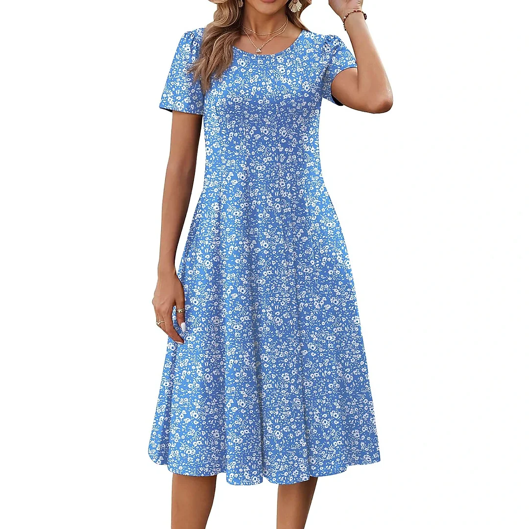 Pleated Floral Midi Dress with Pockets
