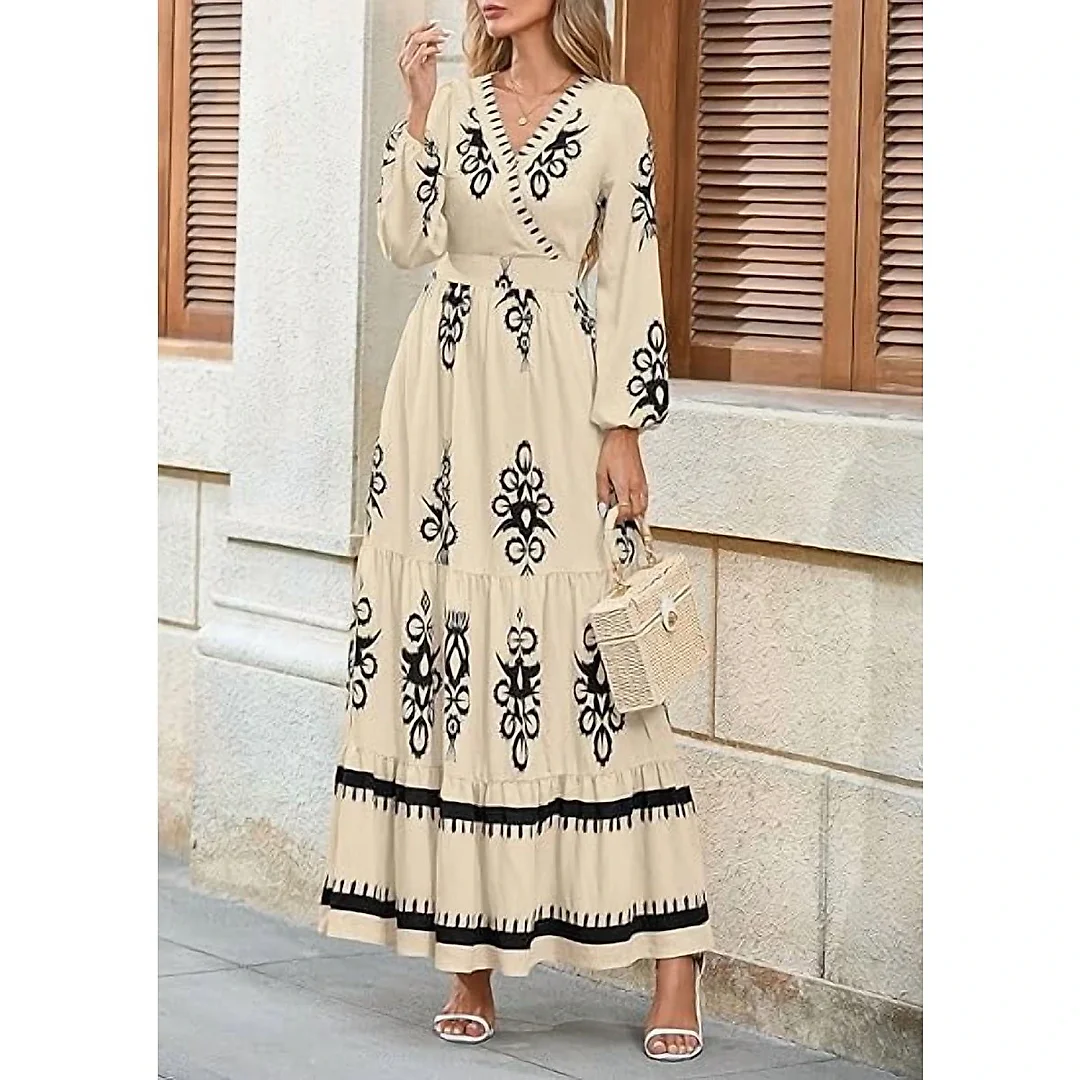 Long Sleeve Floral V-Neck Maxi Dress