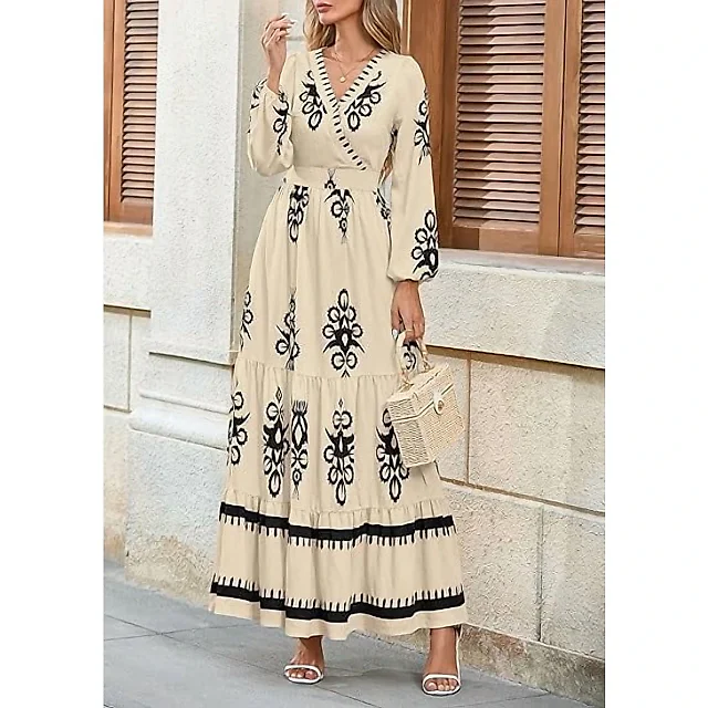 Long Sleeve Floral V-Neck Maxi Dress