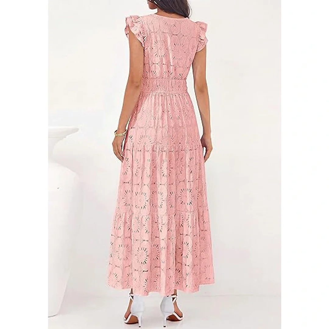 Eyelet Lace V-Neck Maxi Dress