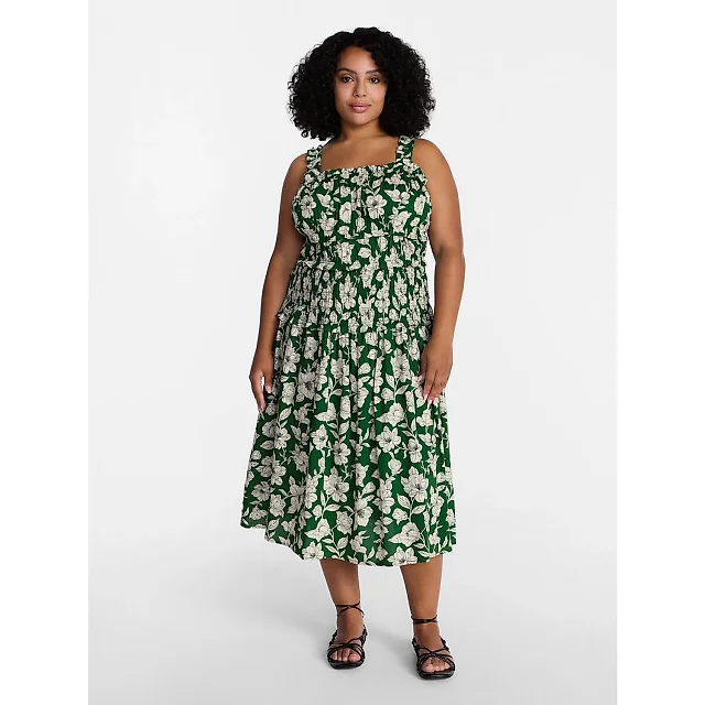 Sleeveless Smocked Peasant Midi Dress
