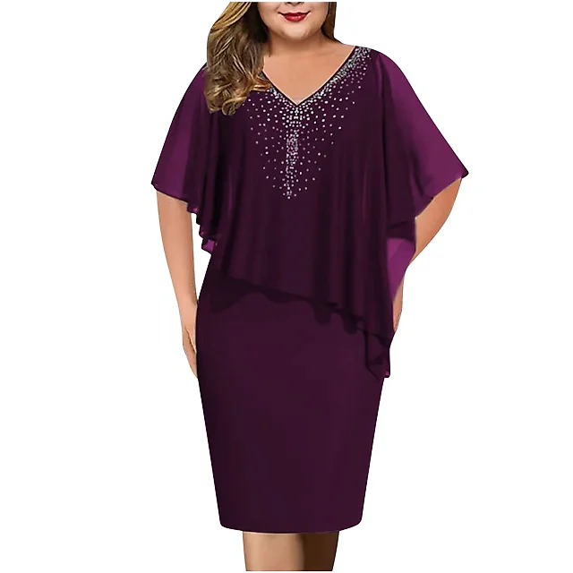 Chiffon V-Neck Evening Midi Dress