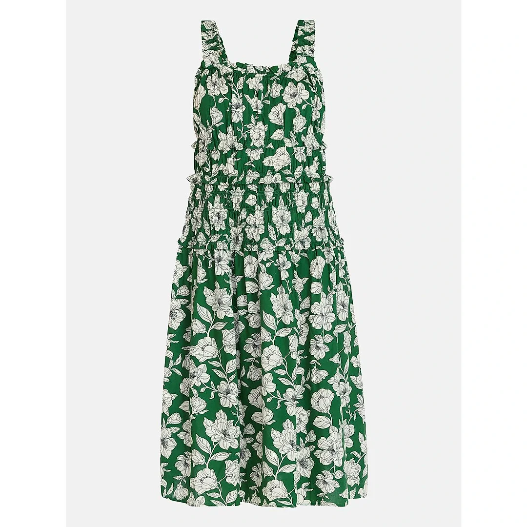 Sleeveless Smocked Peasant Midi Dress