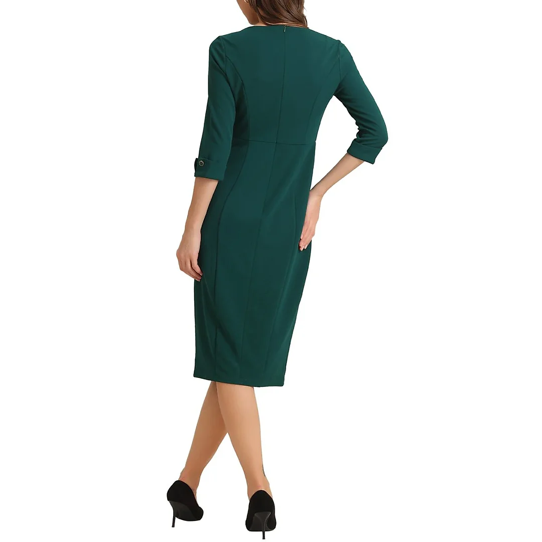 Boat Neck Sheath Midi Dress with Split Hem