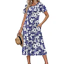 Pleated Floral Midi Dress with Pockets