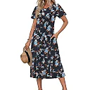 Pleated Floral Midi Dress with Pockets
