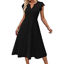 Ruffle Sleeve V-Neck Midi Dress