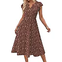 Ruffle Sleeve V-Neck Midi Dress
